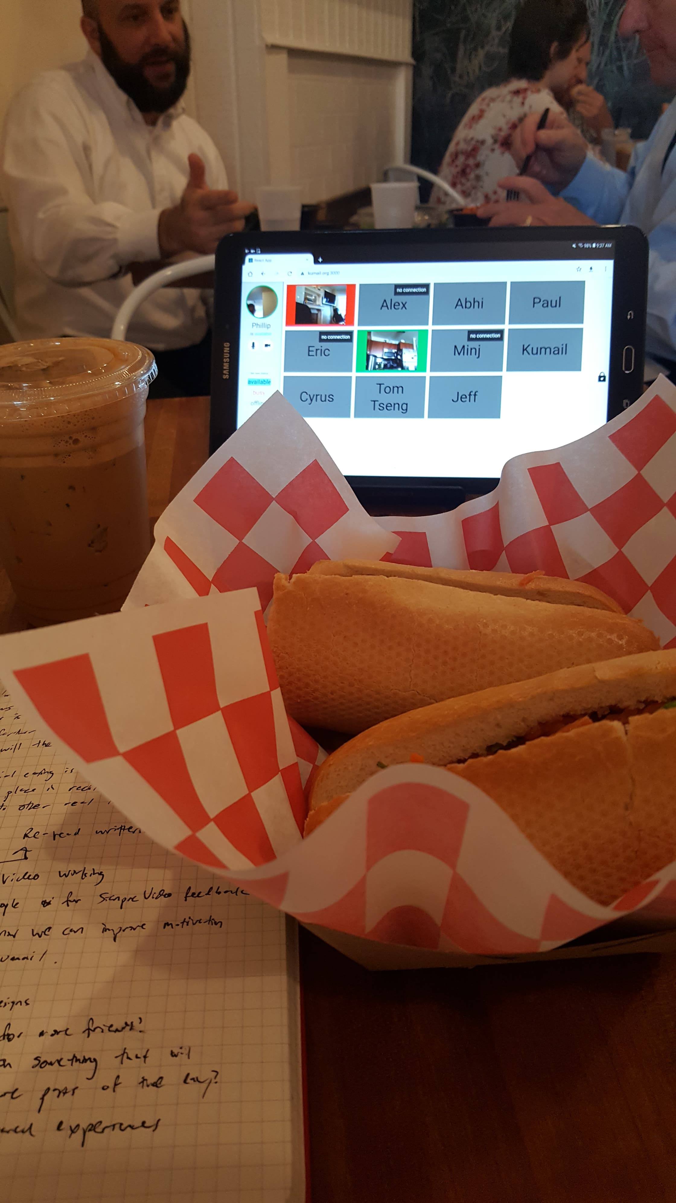 Photo of food at restaurant with our video tablet in front